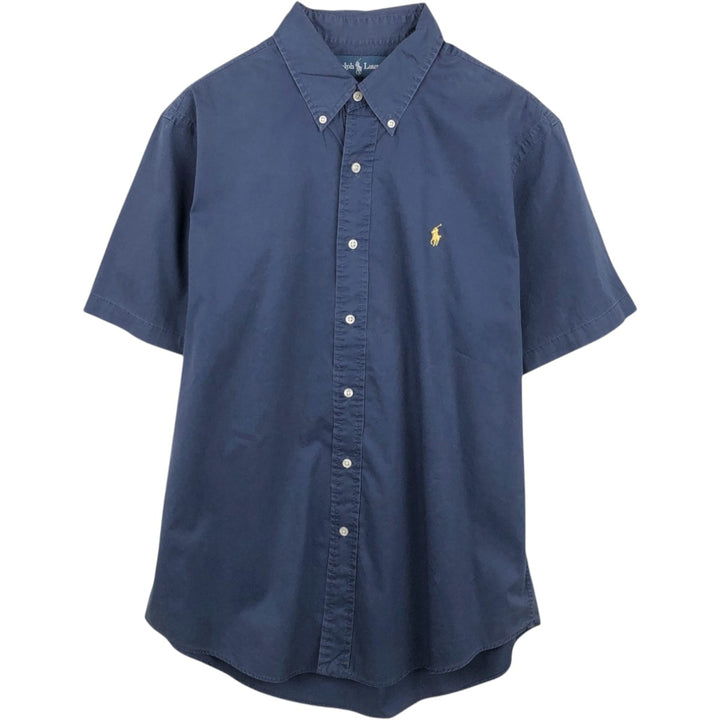 Ralph Lauren CUSTOM FIT short sleeve button down shirt, men's size L cotton navy blue type Vintage Second Hand