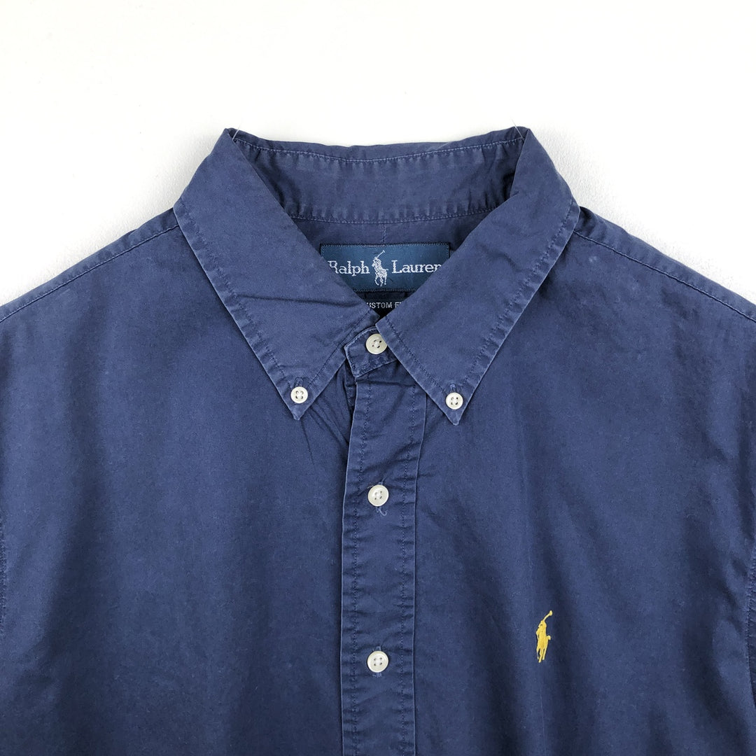 Ralph Lauren CUSTOM FIT short sleeve button down shirt, men's size L cotton navy blue type Vintage Second Hand