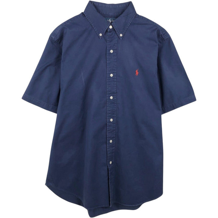 Ralph Lauren Classic Fit short sleeve button down shirt, men's size L cotton navy blue type Vintage Second Hand