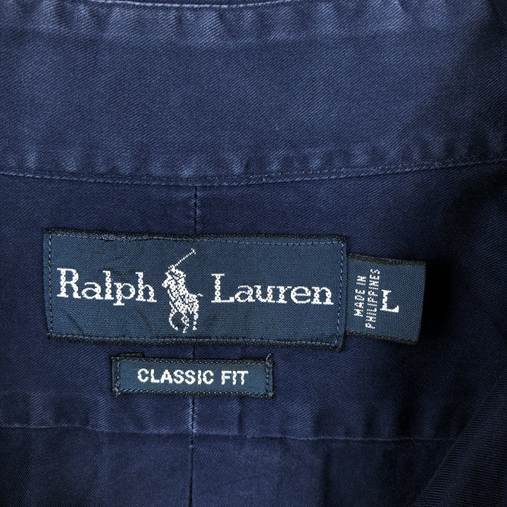 Ralph Lauren Classic Fit short sleeve button down shirt, men's size L cotton navy blue type Vintage Second Hand