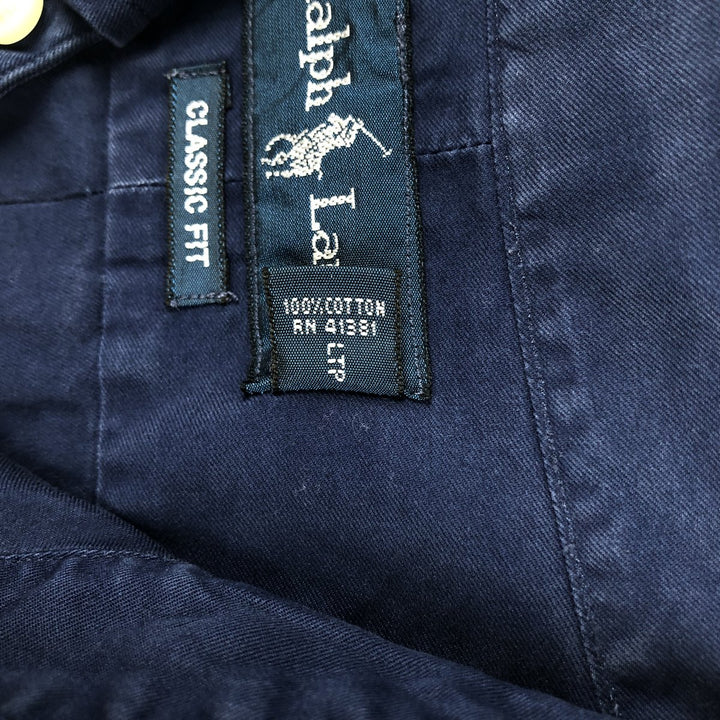 Ralph Lauren Classic Fit short sleeve button down shirt, men's size L cotton navy blue type Vintage Second Hand