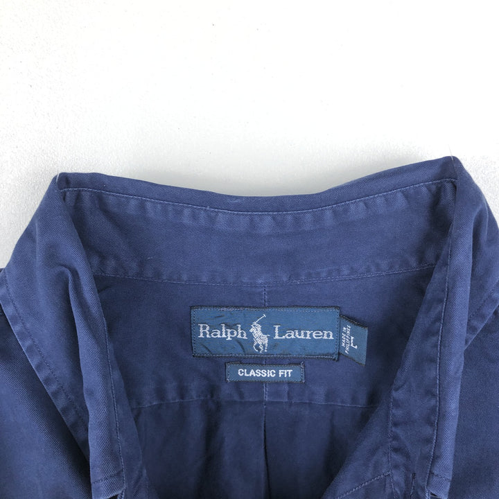 Ralph Lauren Classic Fit short sleeve button down shirt, men's size L cotton navy blue type Vintage Second Hand