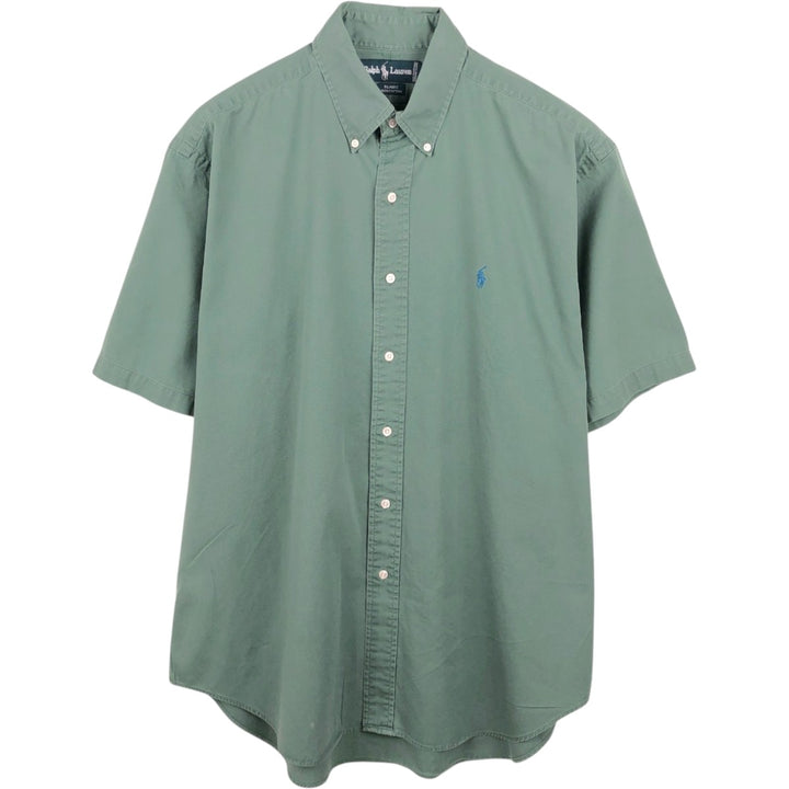 Ralph Lauren BLAIRE short sleeve button down shirt, men's size L cotton Khaki type sage green Vintage Second Hand
