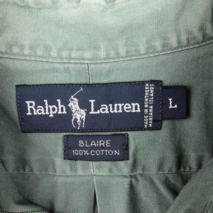 Ralph Lauren BLAIRE short sleeve button down shirt, men's size L cotton Khaki type sage green Vintage Second Hand