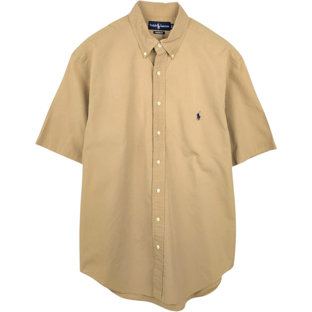 Ralph Lauren Classic Fit short sleeve button down shirt, men's size L cotton Beige type Vintage Second Hand