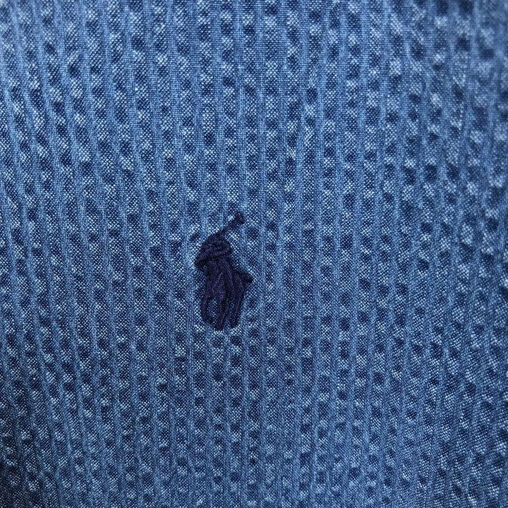 Ralph Lauren POLO RALPH LAUREN CLASSIC FIT GUARANTEED TO WRINKLE Seersucker Short-Sleeve Button-Down Shirt cotton blue type Vintage Second Hand