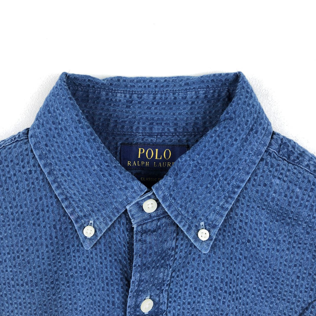 Ralph Lauren POLO RALPH LAUREN CLASSIC FIT GUARANTEED TO WRINKLE Seersucker Short-Sleeve Button-Down Shirt cotton blue type Vintage Second Hand