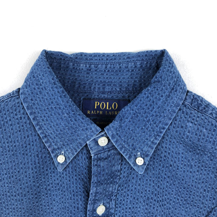 Ralph Lauren POLO RALPH LAUREN CLASSIC FIT GUARANTEED TO WRINKLE Seersucker Short-Sleeve Button-Down Shirt cotton blue type Vintage Second Hand