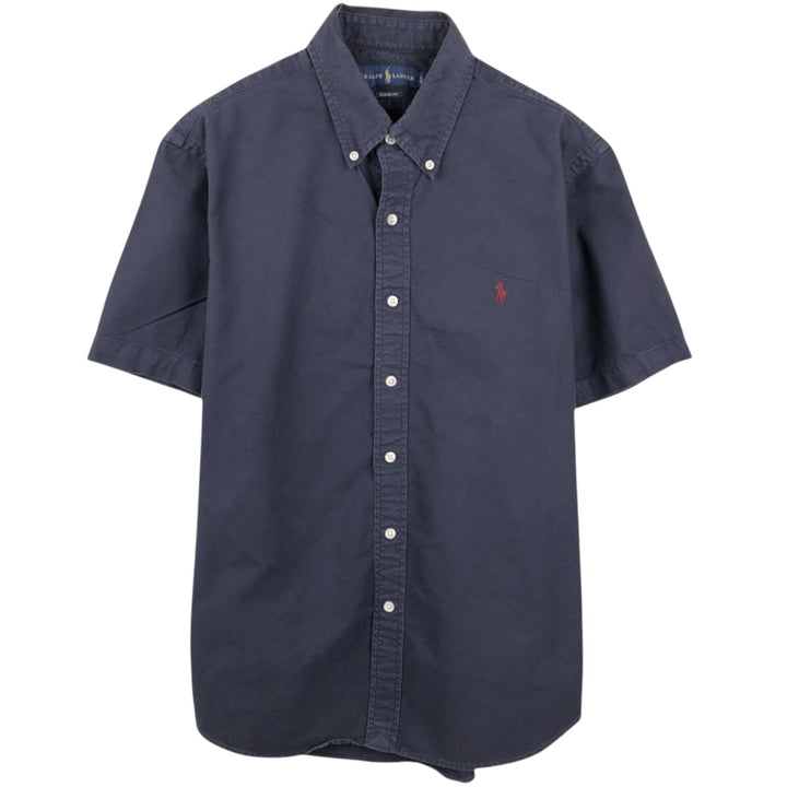 Ralph Lauren Classic Fit short sleeve button down shirt, men's size L cotton navy blue type Vintage Second Hand