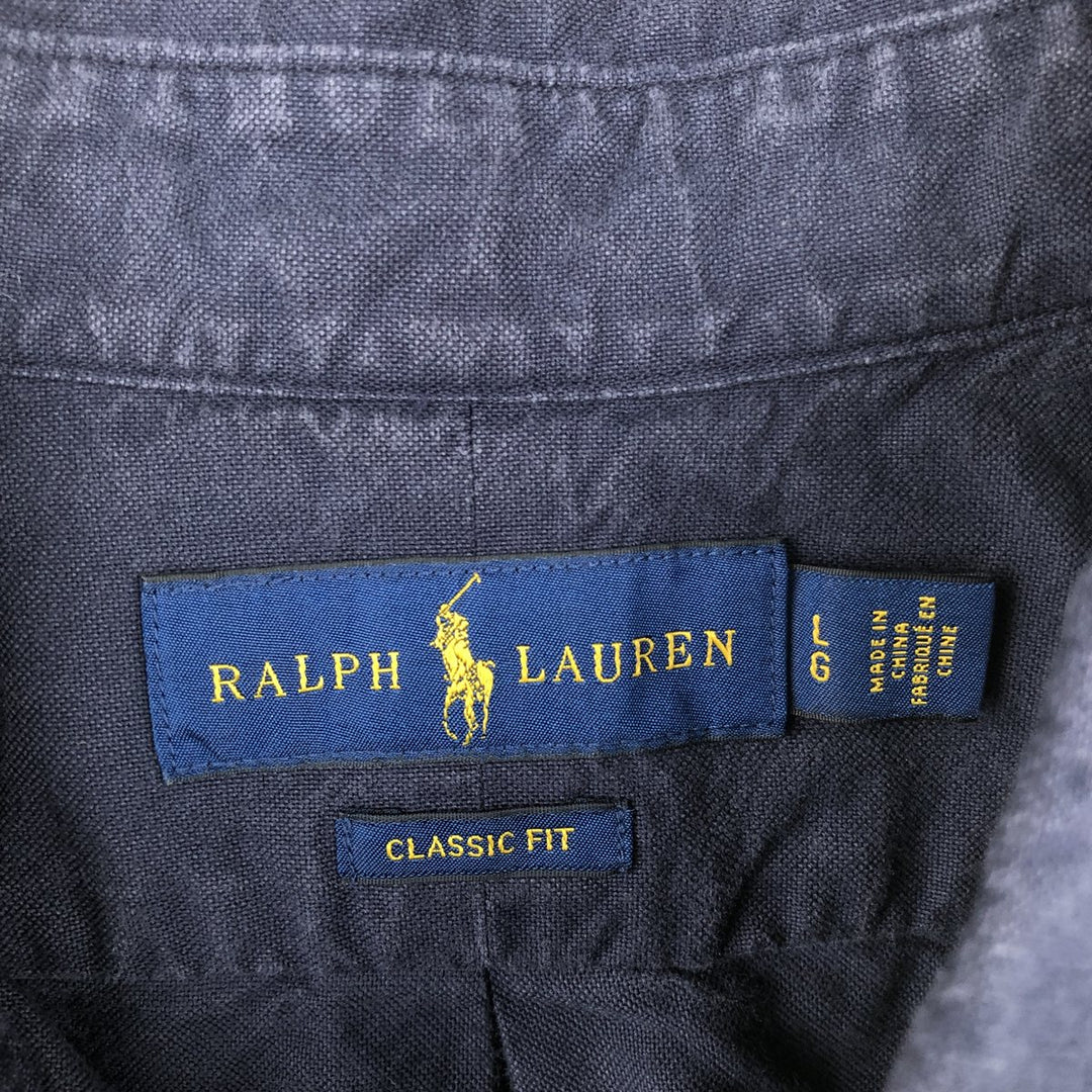 Ralph Lauren Classic Fit short sleeve button down shirt, men's size L cotton navy blue type Vintage Second Hand