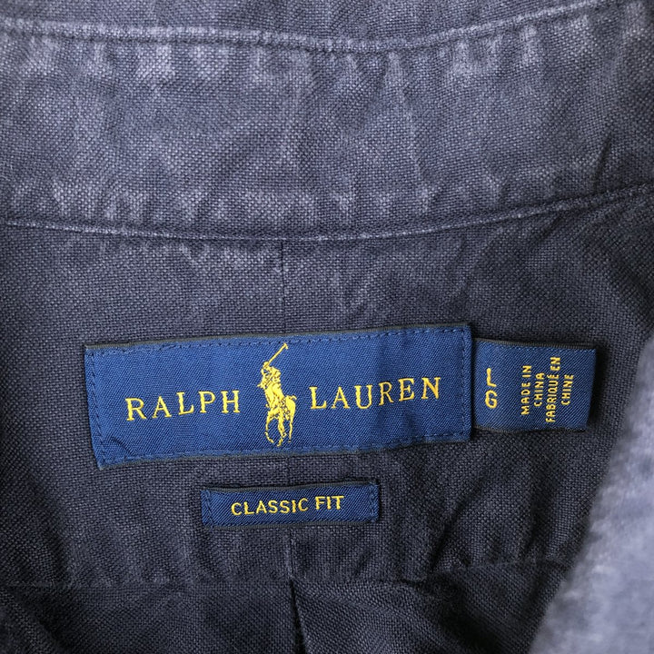 Ralph Lauren Classic Fit short sleeve button down shirt, men's size L cotton navy blue type Vintage Second Hand
