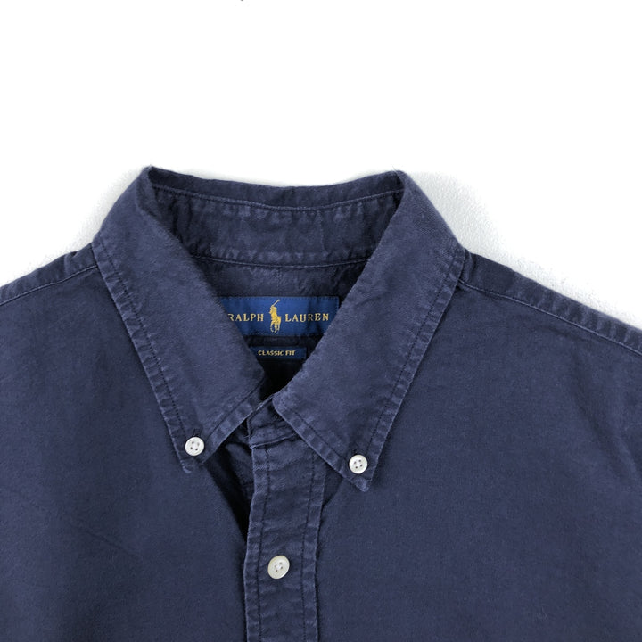 Ralph Lauren Classic Fit short sleeve button down shirt, men's size L cotton navy blue type Vintage Second Hand