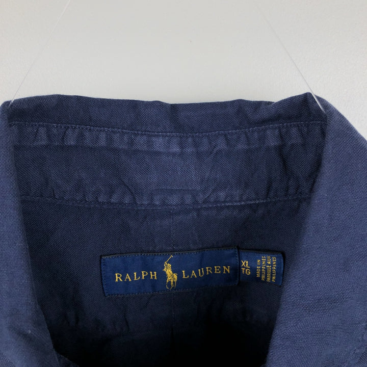 Ralph Lauren short sleeve button down shirt, men's XL size cotton navy blue type Vintage Second Hand
