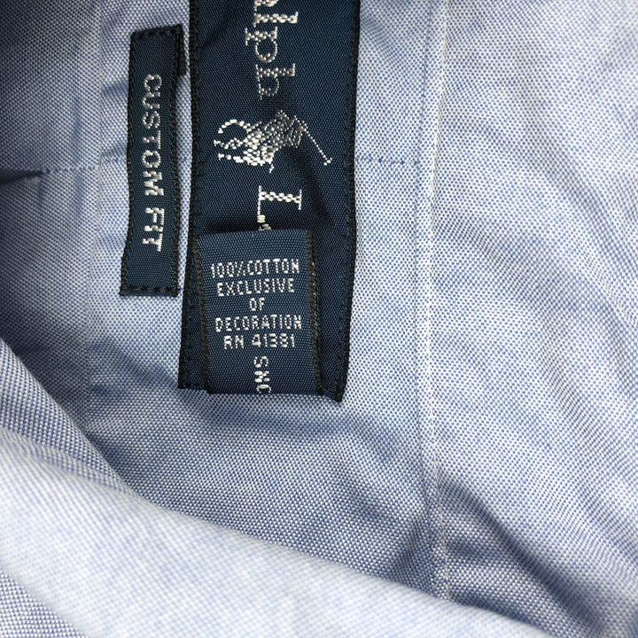 Ralph Lauren CUSTOM FIT short sleeve button down shirt, men's size M cotton Blue type light blue Vintage Second Hand