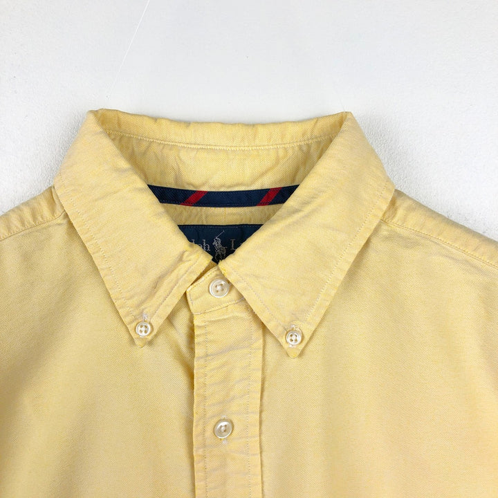 Ralph Lauren Classic Fit short sleeve button down shirt, men's size M cotton lemon yellow Vintage Second Hand