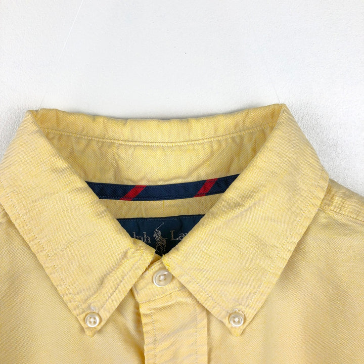 Ralph Lauren Classic Fit short sleeve button down shirt, men's size M cotton lemon yellow Vintage Second Hand