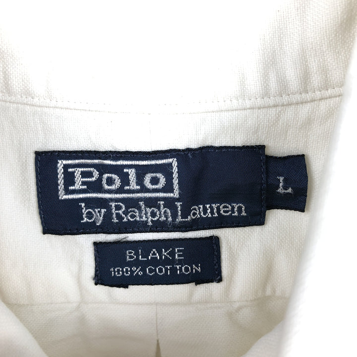 Ralph Lauren POLO by Ralph Lauren BLAKE Short-Sleeve Button-Down Shirt, Men's Size L (approx.) cotton white type Vintage Second Hand