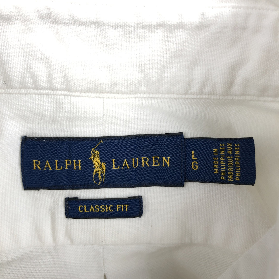 Ralph Lauren Classic Fit Short-Sleeve Button-Down Shirt, Men's Size L (approx.) cotton white type Vintage Second Hand