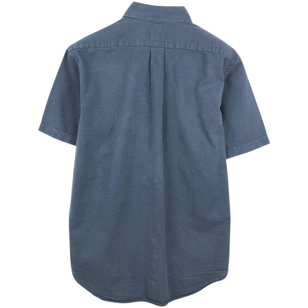 Ralph Lauren seersucker short-sleeved button-down shirt, men's size M (approx.) cotton navy blue type Vintage Second Hand