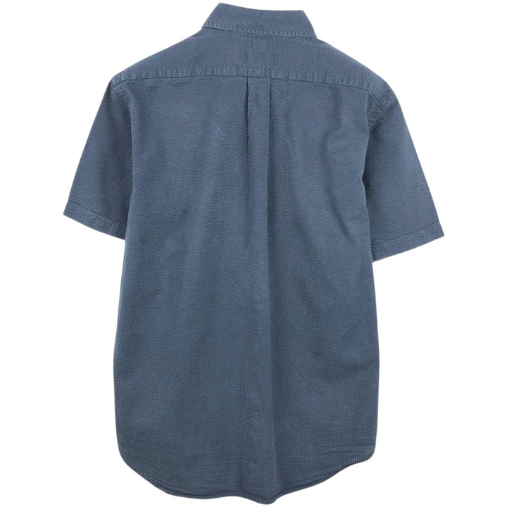 Ralph Lauren seersucker short-sleeved button-down shirt, men's size M (approx.) cotton navy blue type Vintage Second Hand
