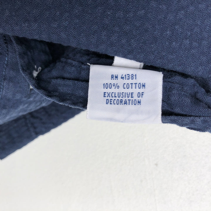 Ralph Lauren seersucker short-sleeved button-down shirt, men's size M (approx.) cotton navy blue type Vintage Second Hand
