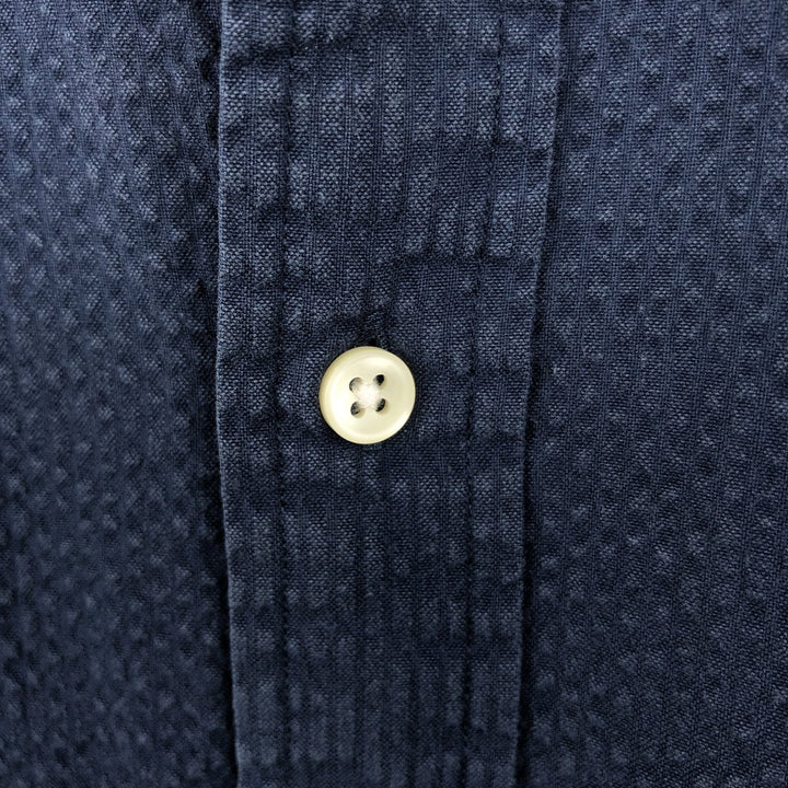 Ralph Lauren seersucker short-sleeved button-down shirt, men's size M (approx.) cotton navy blue type Vintage Second Hand