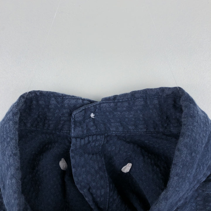 Ralph Lauren seersucker short-sleeved button-down shirt, men's size M (approx.) cotton navy blue type Vintage Second Hand