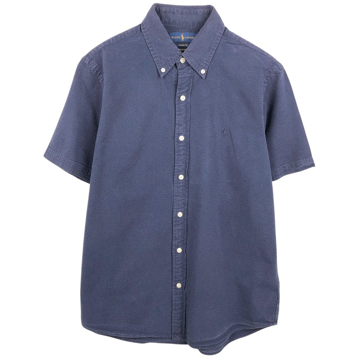 Ralph Lauren Classic Fit RL Untucked Fit Seersucker Short-Sleeve Button-Down Shirt, Men's Size M (approx.) cotton navy blue type Vintage Second Hand