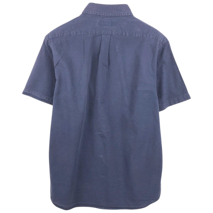 Ralph Lauren Classic Fit RL Untucked Fit Seersucker Short-Sleeve Button-Down Shirt, Men's Size M (approx.) cotton navy blue type Vintage Second Hand