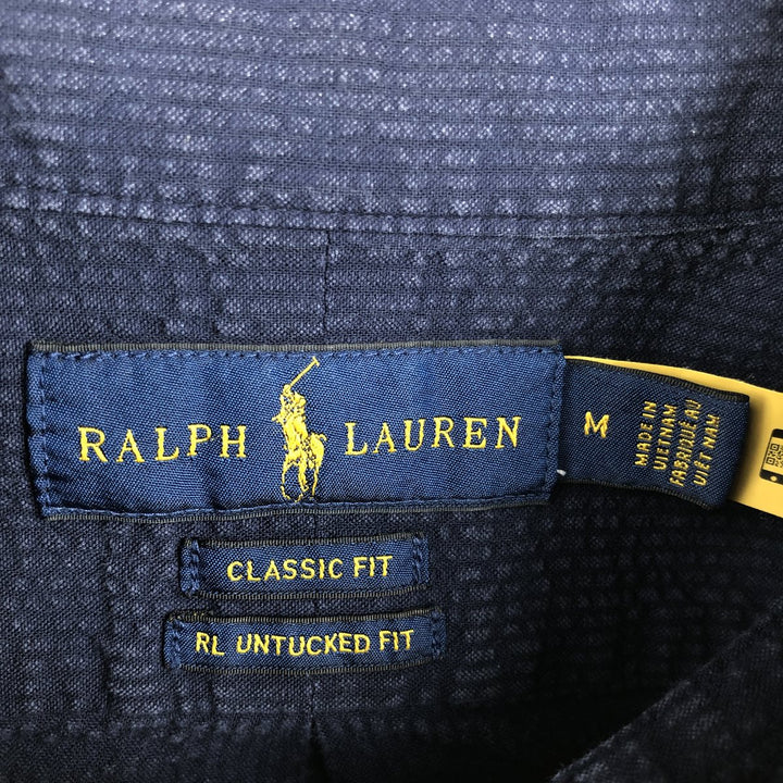 Ralph Lauren Classic Fit RL Untucked Fit Seersucker Short-Sleeve Button-Down Shirt, Men's Size M (approx.) cotton navy blue type Vintage Second Hand
