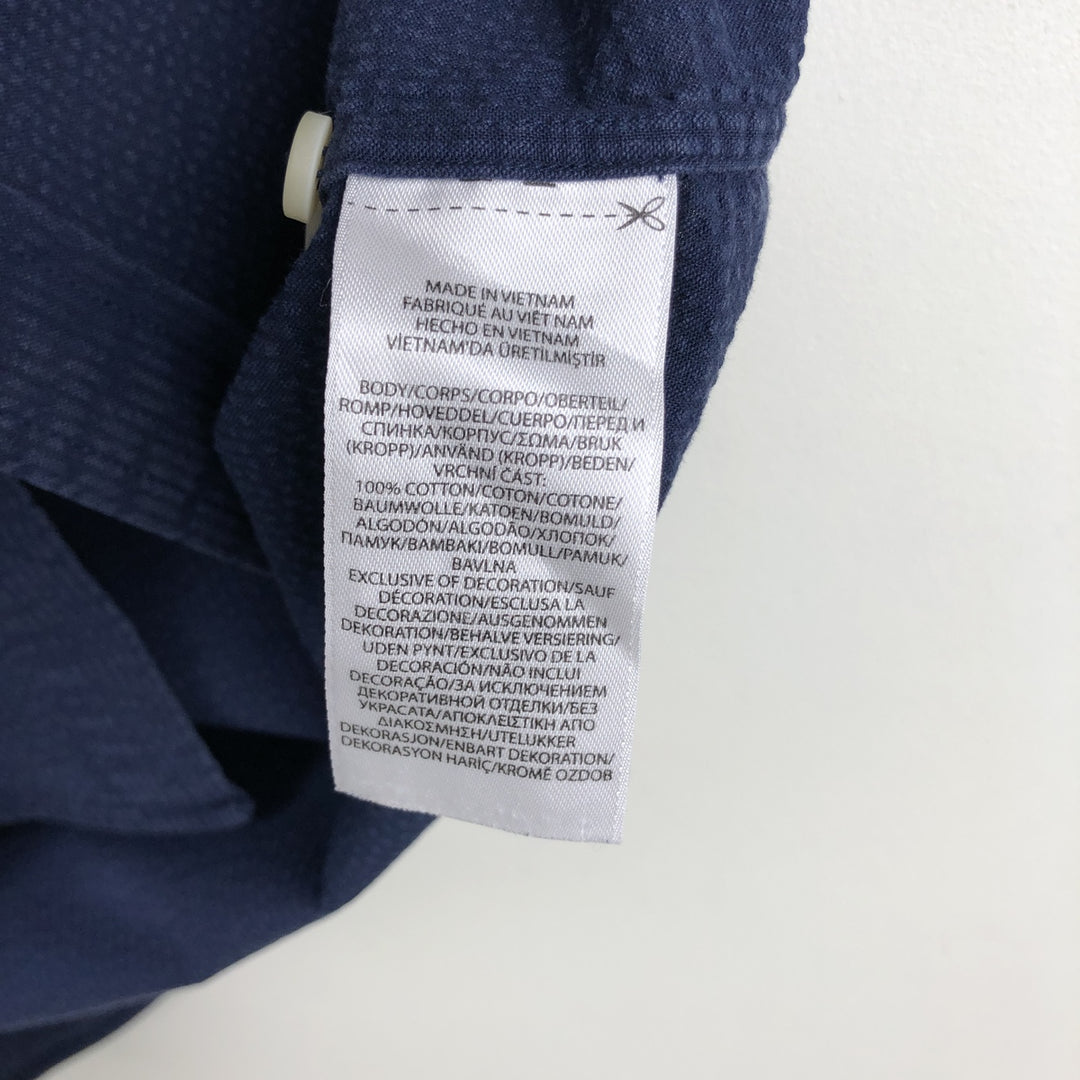 Ralph Lauren Classic Fit RL Untucked Fit Seersucker Short-Sleeve Button-Down Shirt, Men's Size M (approx.) cotton navy blue type Vintage Second Hand