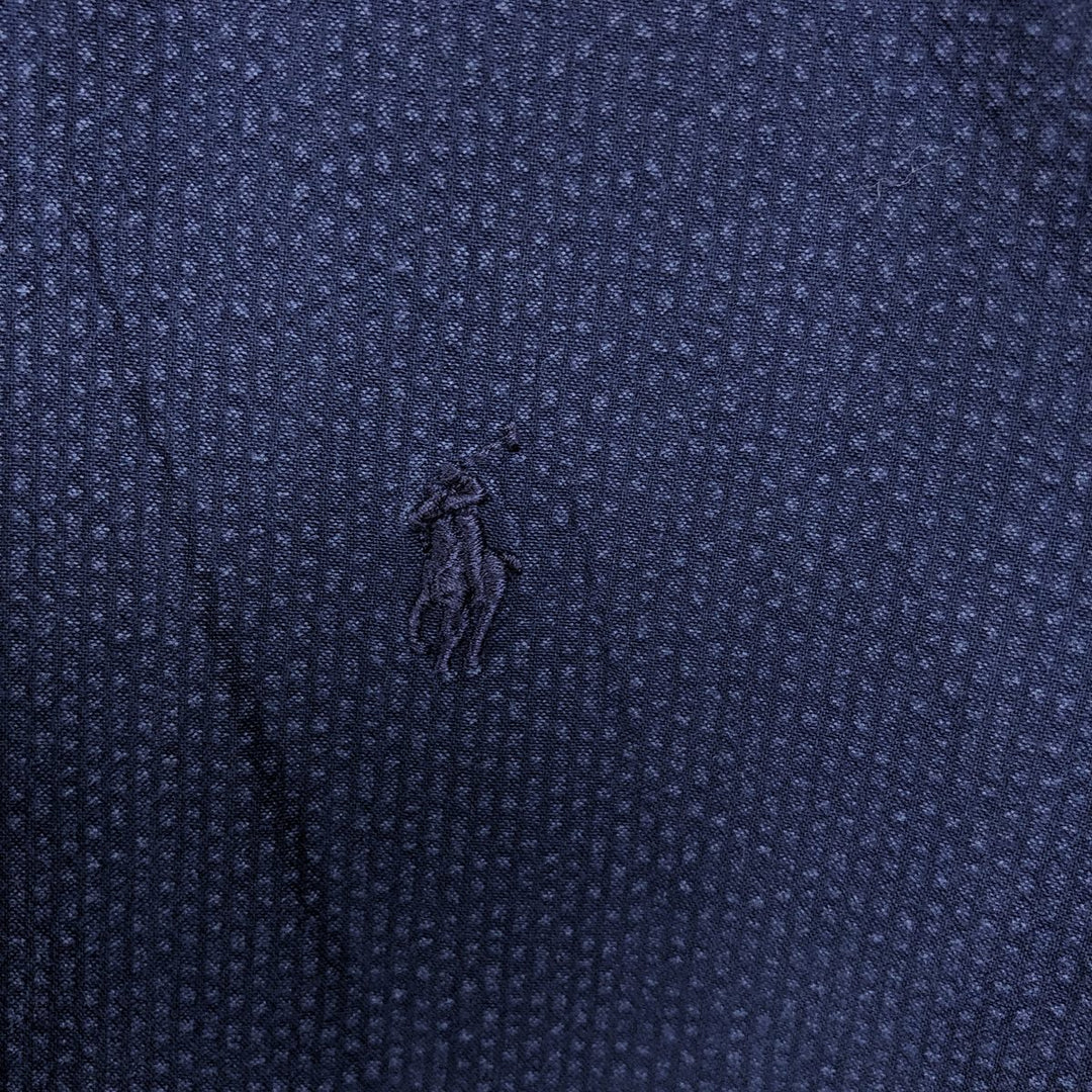 Ralph Lauren Classic Fit RL Untucked Fit Seersucker Short-Sleeve Button-Down Shirt, Men's Size M (approx.) cotton navy blue type Vintage Second Hand