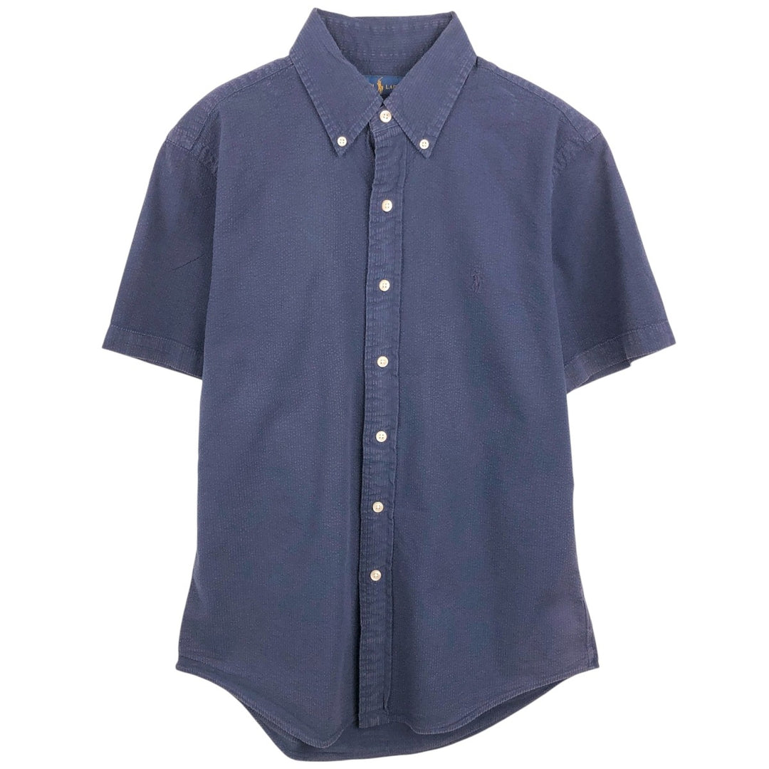 Ralph Lauren RALPH LAUREN CUSTOM FIT Seersucker Short-Sleeve Button-Down Shirt, Men's Size S (approx.) cotton navy blue type Vintage Second Hand