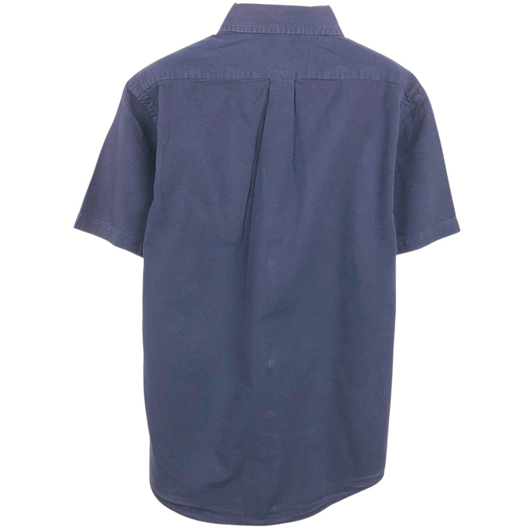 Ralph Lauren RALPH LAUREN CUSTOM FIT Seersucker Short-Sleeve Button-Down Shirt, Men's Size S (approx.) cotton navy blue type Vintage Second Hand
