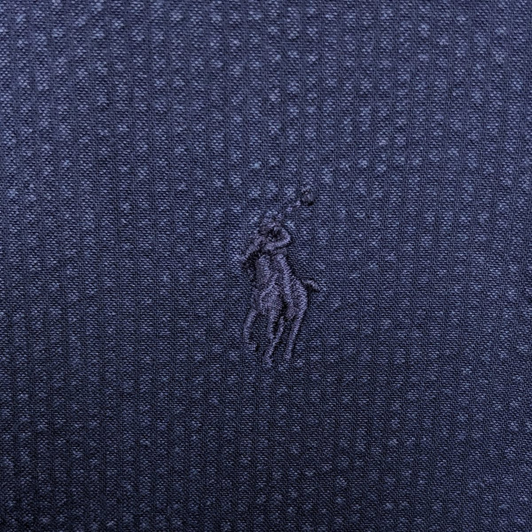Ralph Lauren RALPH LAUREN CUSTOM FIT Seersucker Short-Sleeve Button-Down Shirt, Men's Size S (approx.) cotton navy blue type Vintage Second Hand