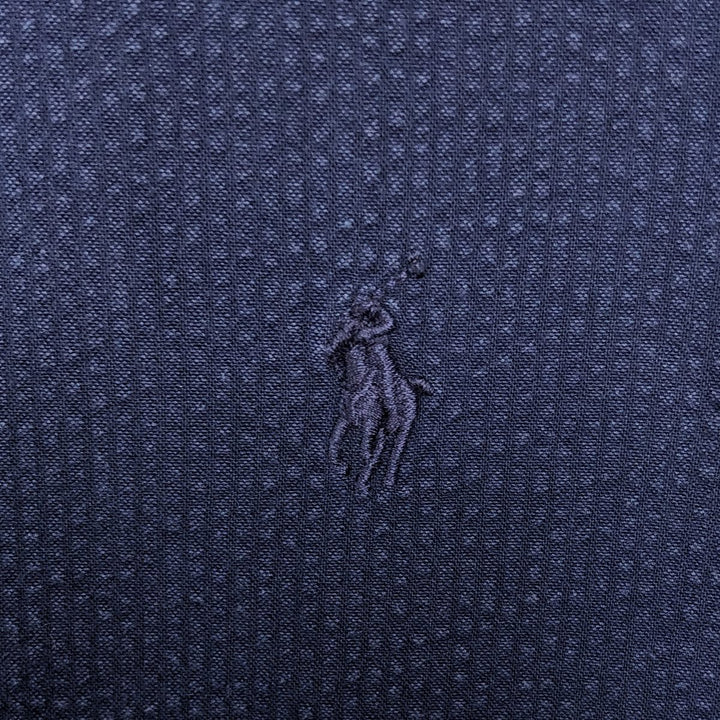 Ralph Lauren RALPH LAUREN CUSTOM FIT Seersucker Short-Sleeve Button-Down Shirt, Men's Size S (approx.) cotton navy blue type Vintage Second Hand