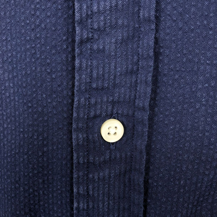 Ralph Lauren RALPH LAUREN CUSTOM FIT Seersucker Short-Sleeve Button-Down Shirt, Men's Size S (approx.) cotton navy blue type Vintage Second Hand