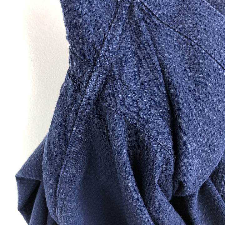 Ralph Lauren RALPH LAUREN CUSTOM FIT Seersucker Short-Sleeve Button-Down Shirt, Men's Size S (approx.) cotton navy blue type Vintage Second Hand