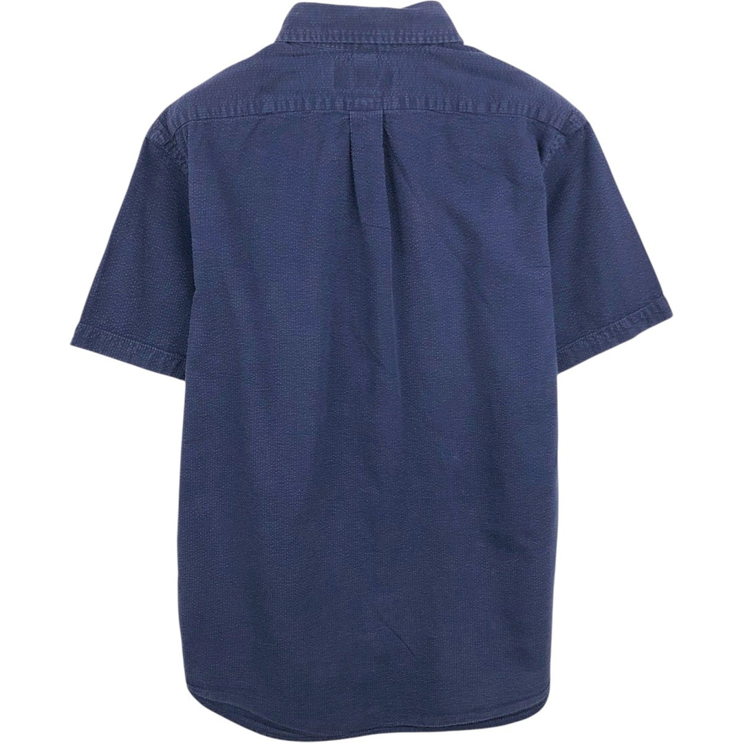 Ralph Lauren Seersucker Short-Sleeve Button-Down Shirt, Men's Size M (approx.) cotton navy blue type Vintage Second Hand