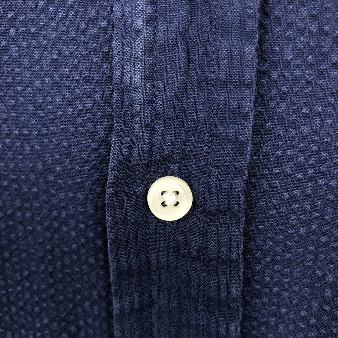 Ralph Lauren Seersucker Short-Sleeve Button-Down Shirt, Men's Size M (approx.) cotton navy blue type Vintage Second Hand