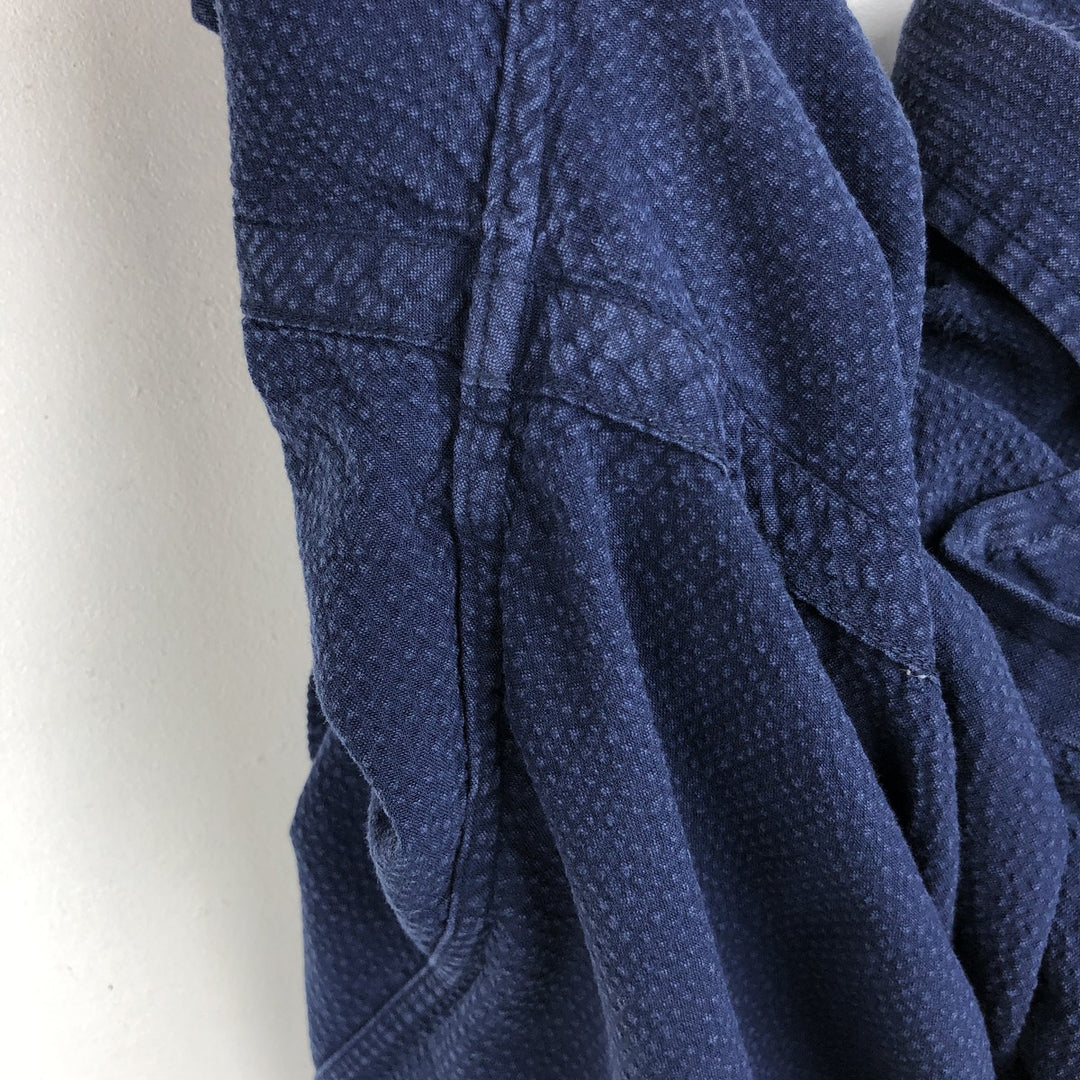 Ralph Lauren Seersucker Short-Sleeve Button-Down Shirt, Men's Size M (approx.) cotton navy blue type Vintage Second Hand