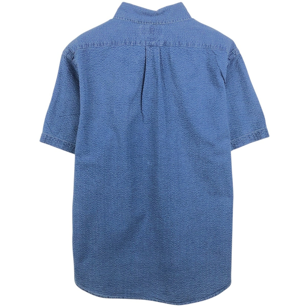 Ralph Lauren POLO RALPH LAUREN CLASSIC FIT Seersucker Short-Sleeve Button-Down Shirt, Men's Size L (approx.) cotton navy blue type Vintage Second Hand