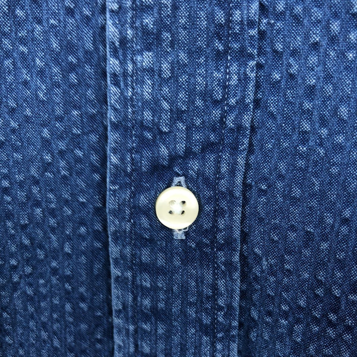 Ralph Lauren POLO RALPH LAUREN CLASSIC FIT Seersucker Short-Sleeve Button-Down Shirt, Men's Size L (approx.) cotton navy blue type Vintage Second Hand