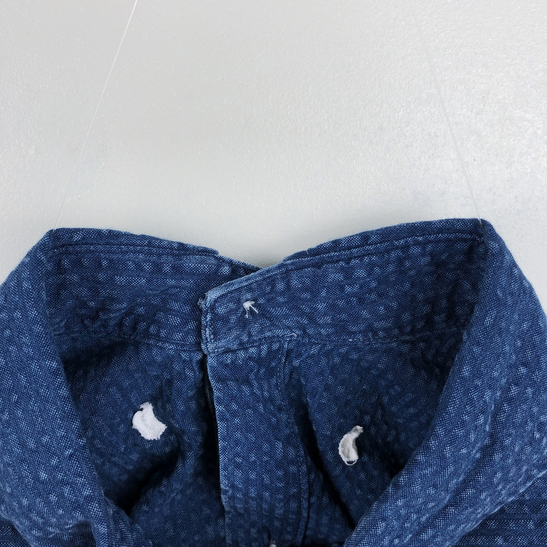 Ralph Lauren POLO RALPH LAUREN CLASSIC FIT Seersucker Short-Sleeve Button-Down Shirt, Men's Size L (approx.) cotton navy blue type Vintage Second Hand