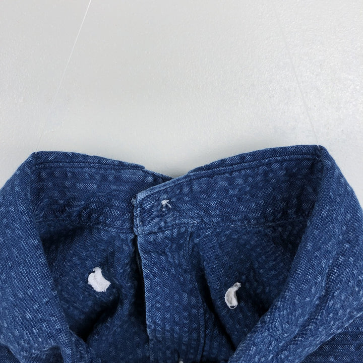 Ralph Lauren POLO RALPH LAUREN CLASSIC FIT Seersucker Short-Sleeve Button-Down Shirt, Men's Size L (approx.) cotton navy blue type Vintage Second Hand