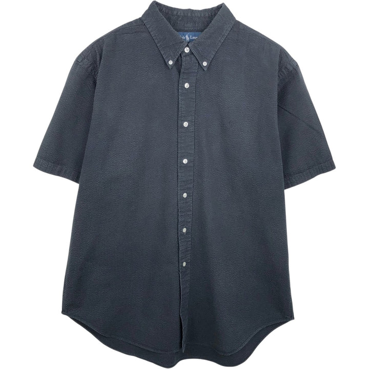 Ralph Lauren CLASSIC FIT seersucker short-sleeve button-down shirt, men's size XL (approx.) cotton black type Vintage Second Hand