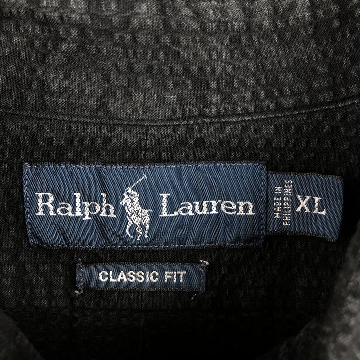 Ralph Lauren CLASSIC FIT seersucker short-sleeve button-down shirt, men's size XL (approx.) cotton black type Vintage Second Hand