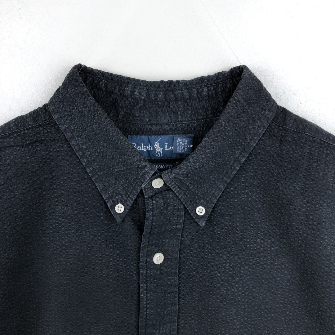 Ralph Lauren CLASSIC FIT seersucker short-sleeve button-down shirt, men's size XL (approx.) cotton black type Vintage Second Hand