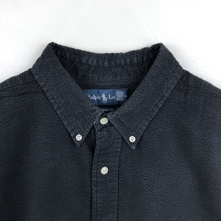 Ralph Lauren CLASSIC FIT seersucker short-sleeve button-down shirt, men's size XL (approx.) cotton black type Vintage Second Hand