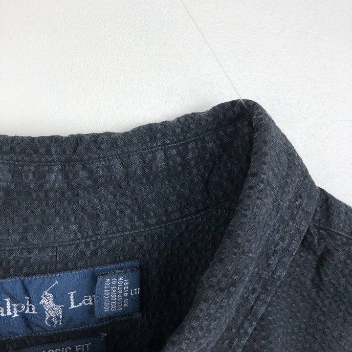 Ralph Lauren CLASSIC FIT seersucker short-sleeve button-down shirt, men's size XL (approx.) cotton black type Vintage Second Hand